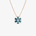 14k Solid Gold London Blue Topaz and Diamond Pear and Round Flower Necklace 1.35 Carat