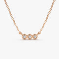 14K Solid Gold Round Diamond 3 Stone Horizontal Bezel Set Minimalist Necklace 0.10cttw