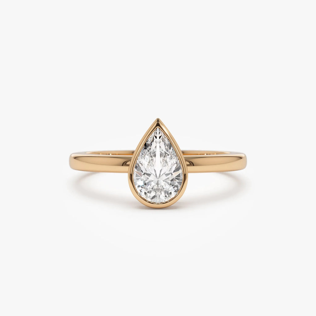 14k Gold Lab Grown Diamond Pear Shaped Bezel Setting Engagement Ring Arianna 0.75 to 1.50 ctw