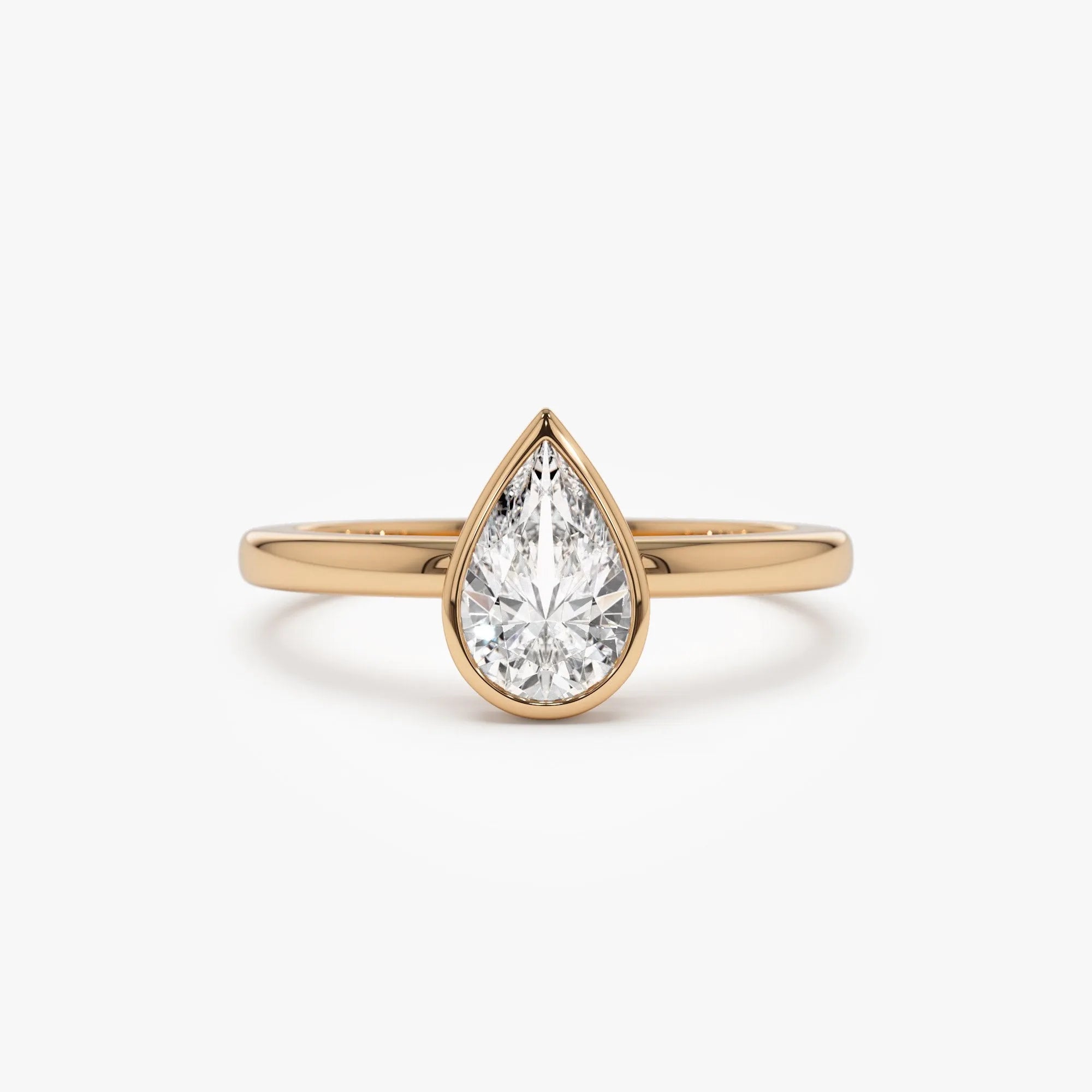 14k Gold Lab Grown Diamond Pear Shaped Bezel Setting Engagement Ring Arianna 0.75 to 1.50 ctw