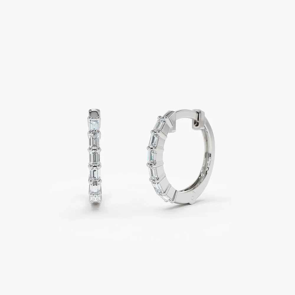 14k Gold Diamond Baguette Cut Mini Shared Prong Huggie Earrings 0.25 ctw