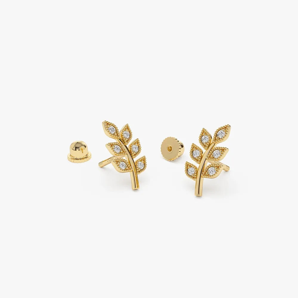 14k Gold Diamond Round Cut Leaf Helix Piercing Single Earring 0.07 ctw