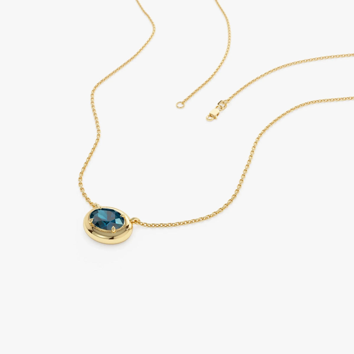 14k Solid Gold London Blue Topaz Oval Necklace 0.85 Carat Prong Setting