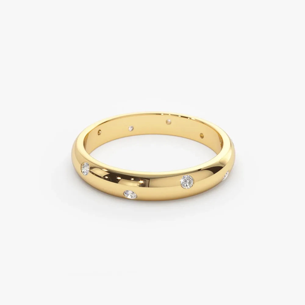 14k Gold 0.13ctw Round Diamond 3mm Dome Burnish Setting Women's Wedding Ring