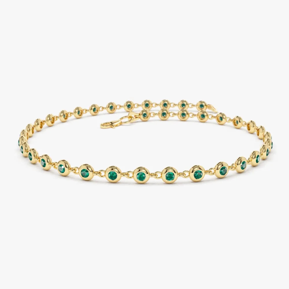 14k Gold 0.80ctw Round Emerald Bezel Set Tennis Bracelet