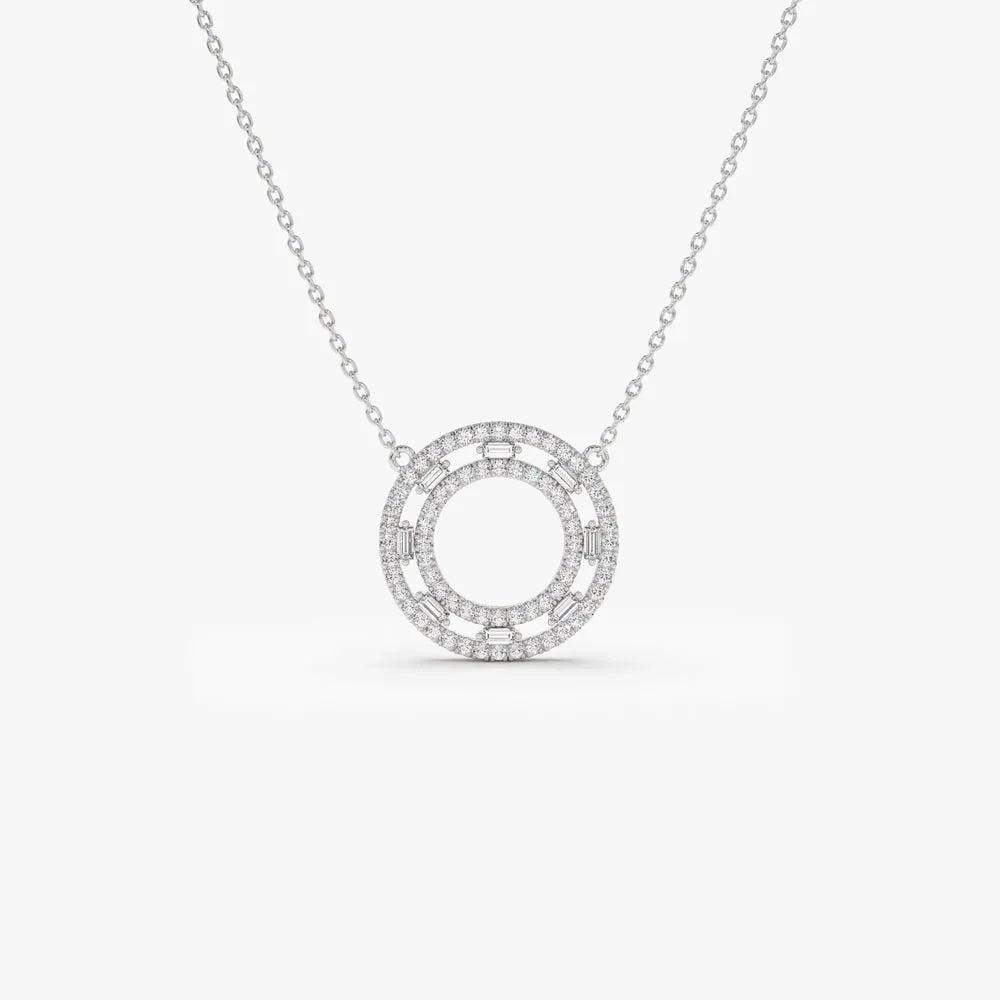 14k Solid Gold Round and Baguette Diamond Full Circle Necklace 0.44 Carat