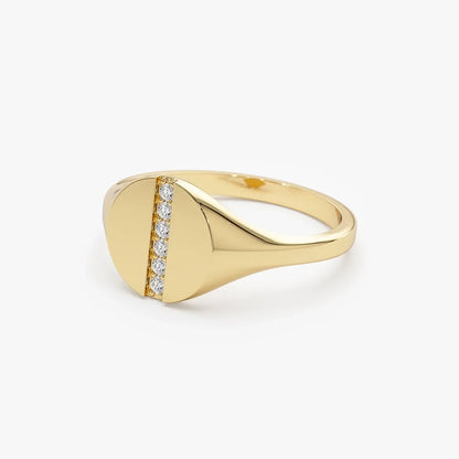 14k Gold Diamond Round Cut Pave Line Signet Pinky Ring 0.07 ctw