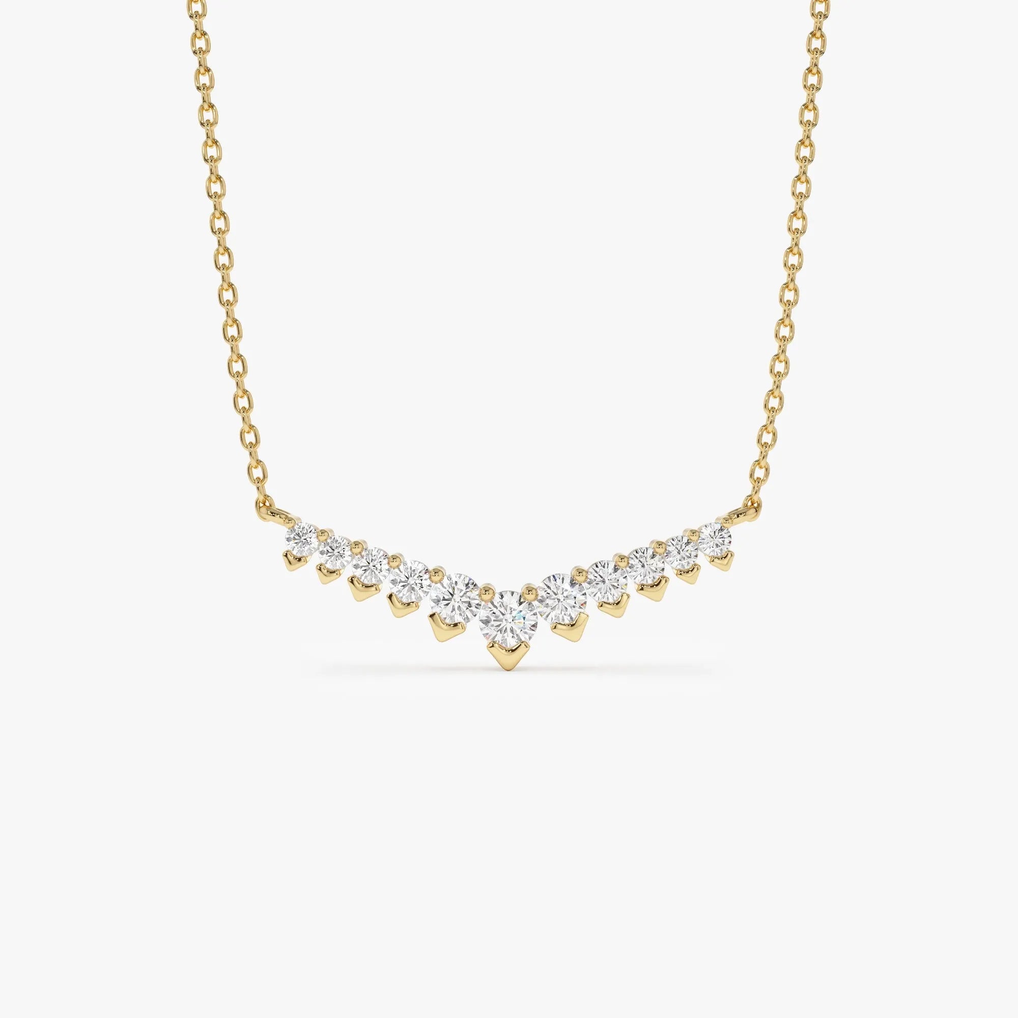 14K Solid Gold 0.32 CTW Round Diamond V Prong Chevron Necklace