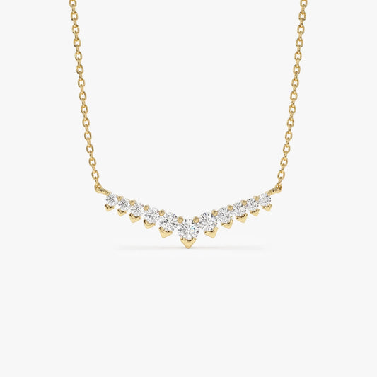 14K Solid Gold 0.32 CTW Round Diamond V Prong Chevron Necklace