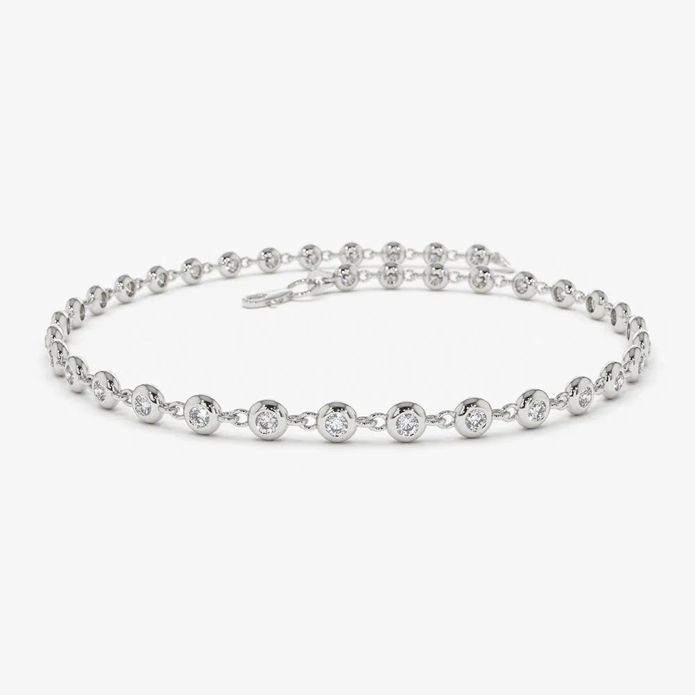 14K Solid Gold Lab Grown Diamond Round Tennis Bracelet Bezel Setting