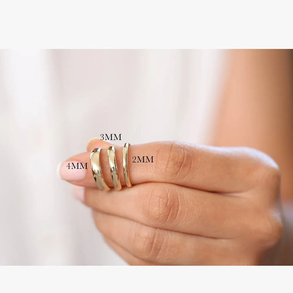 14K Solid Gold 3mm Classic Dome Unisex Wedding Band Ring