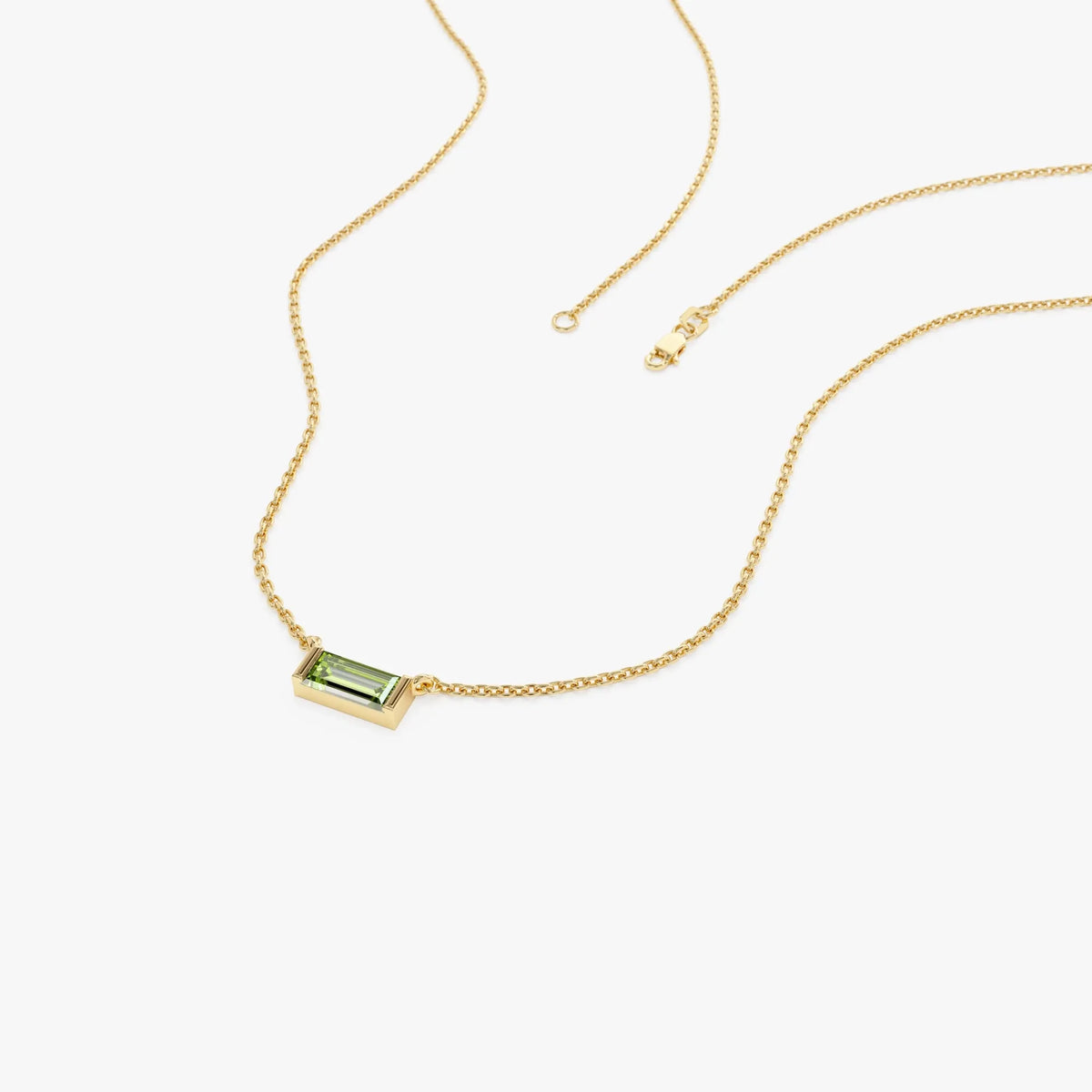 14k Solid Gold Peridot Baguette Birthstone Necklace 0.40 Carat