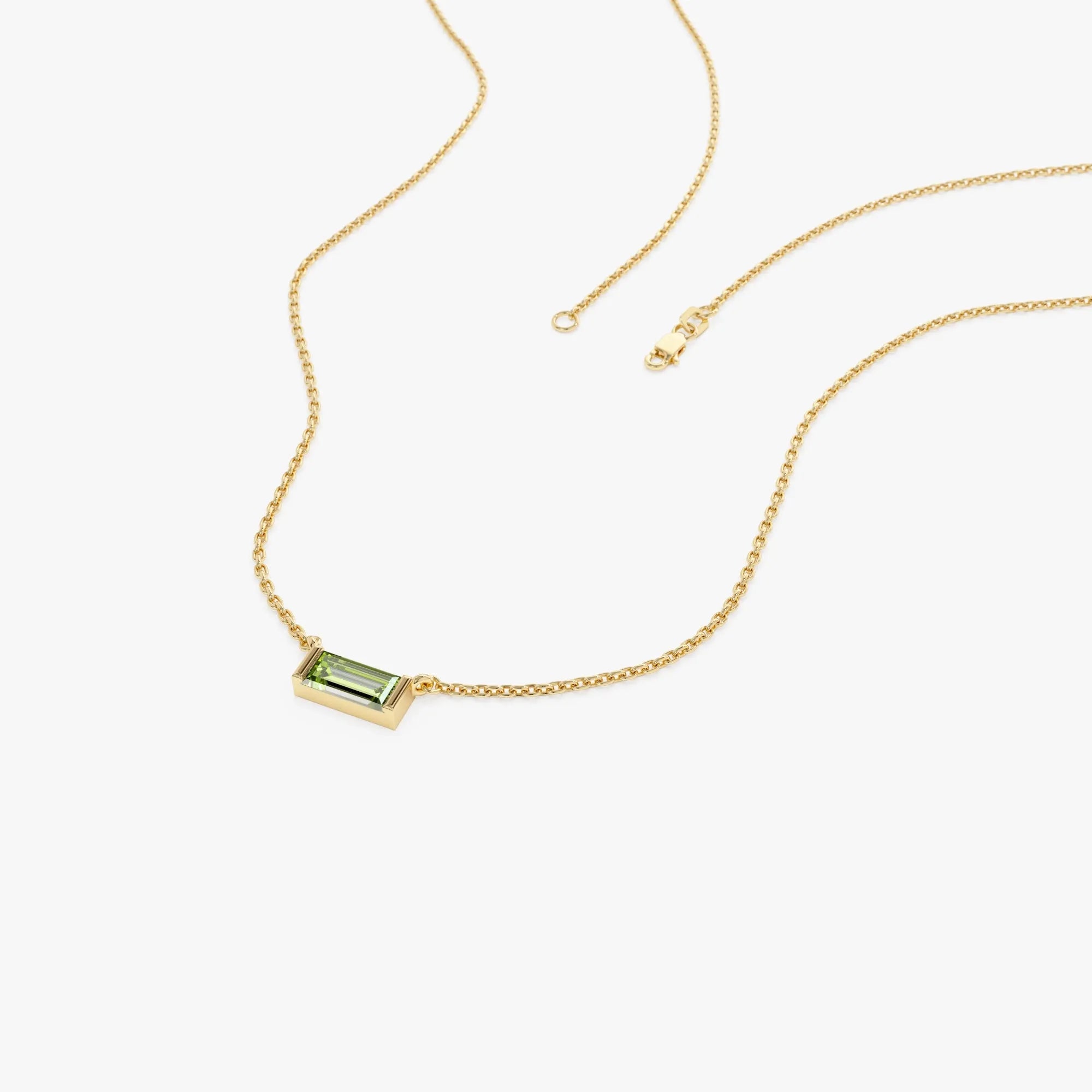 14k Solid Gold Peridot Baguette Birthstone Necklace 0.40 Carat