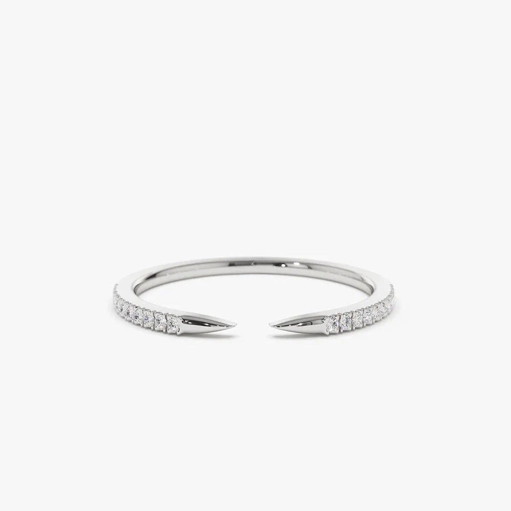 14k Solid Gold Round Diamond Open Cuff Claw Pave Ring 0.10 Carat