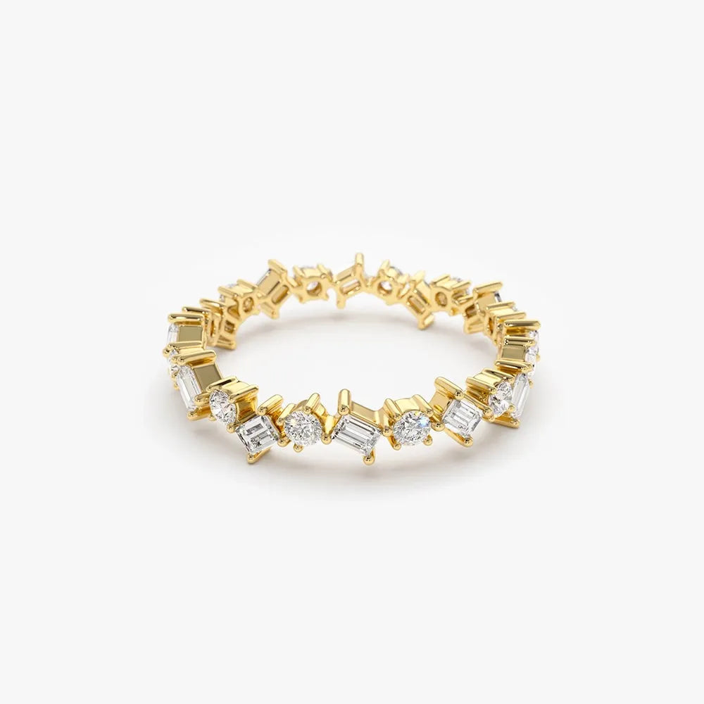 14k Gold Round and Baguette Diamond Full Eternity Ring 0.81 Carat