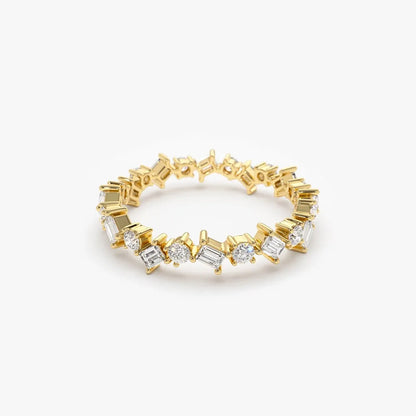 14k Gold Round and Baguette Diamond Full Eternity Ring 0.81 Carat