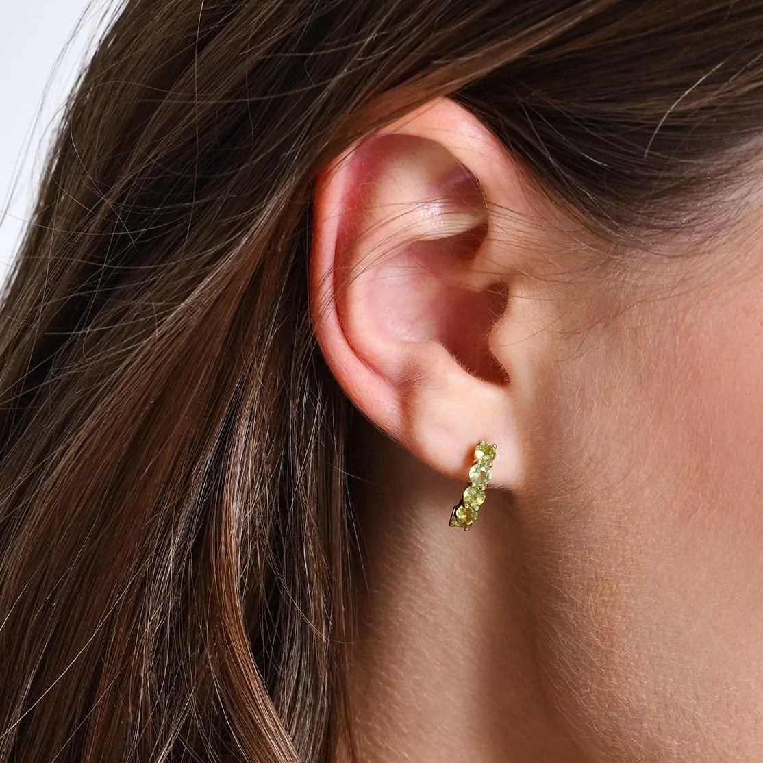 14K Solid Gold Round Peridot Prong Set Half Hoop Earrings 1.40ctw
