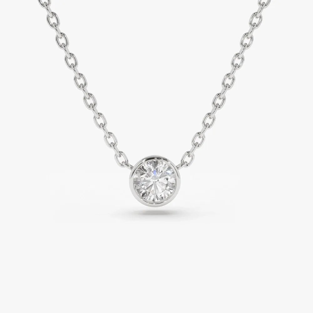 14K Gold Lab Grown Diamond Solitaire Necklace Bezel Set 0.21cttw