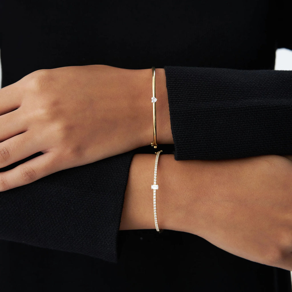 14K Solid Gold 0.25 CTW Heart Shape Diamond Solitaire Bangle