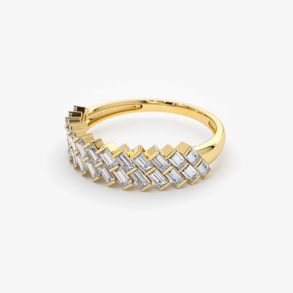14k Gold Double Row Diagonal Baguette Diamond Ring 0.55 ctw