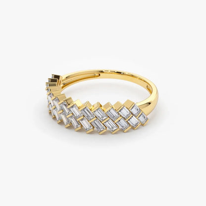 14k Gold Double Row Diagonal Baguette Diamond Ring 0.55 ctw