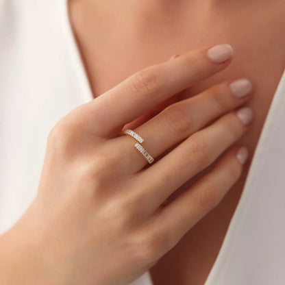 14k Gold Baguette Diamond Bypass Ring 0.42 Carat Total Weight