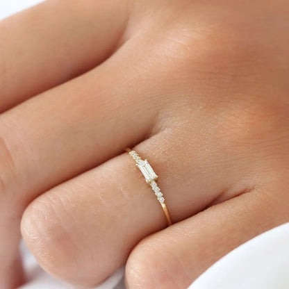 14K Solid Gold Baguette and Round Diamond 0.25 Ctw Prong Setting Engagement Ring