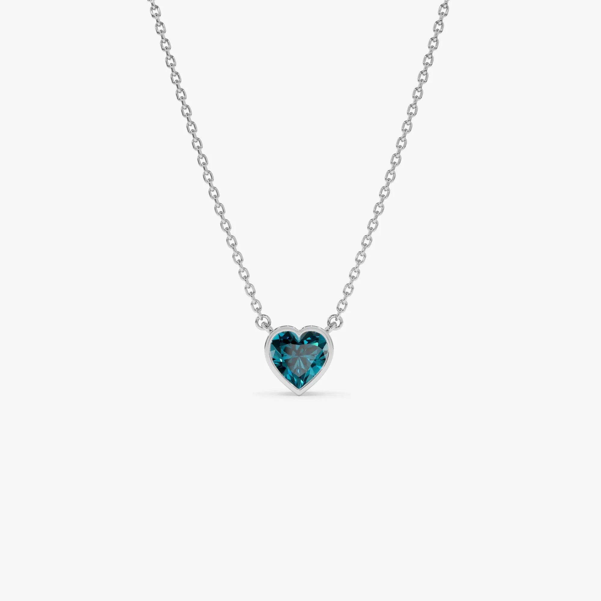 14k Solid Gold London Blue Topaz Heart Shaped Layering Necklace 0.55 Carat