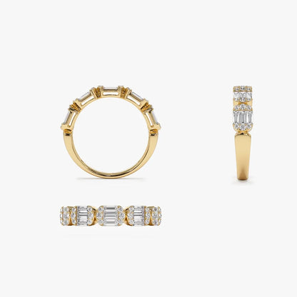 14K Solid Gold Baguette and Round Diamond 0.75 Carat Ring