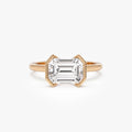 14K Gold 2.00 ctw Emerald Cut Lab Grown Diamond Half Bezel East-West Engagement Ring