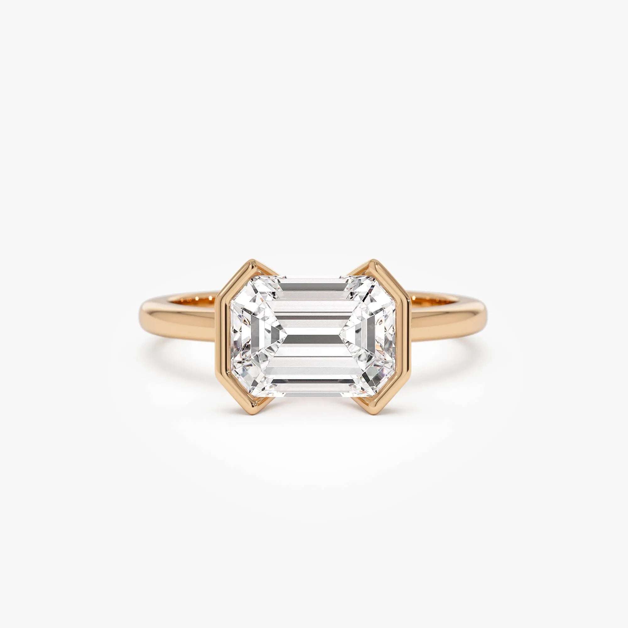 14K Gold 2.00 ctw Emerald Cut Lab Grown Diamond Half Bezel East-West Engagement Ring