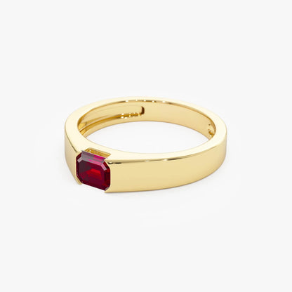 14k Gold Ruby Emerald Cut Octagon Solitaire Ring 0.56 ctw