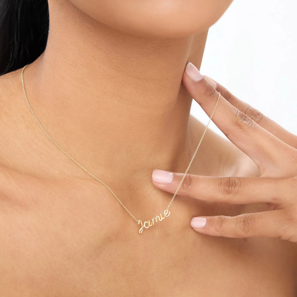 14k Solid Gold Wire Script Custom Name Personalized Pendant Necklace