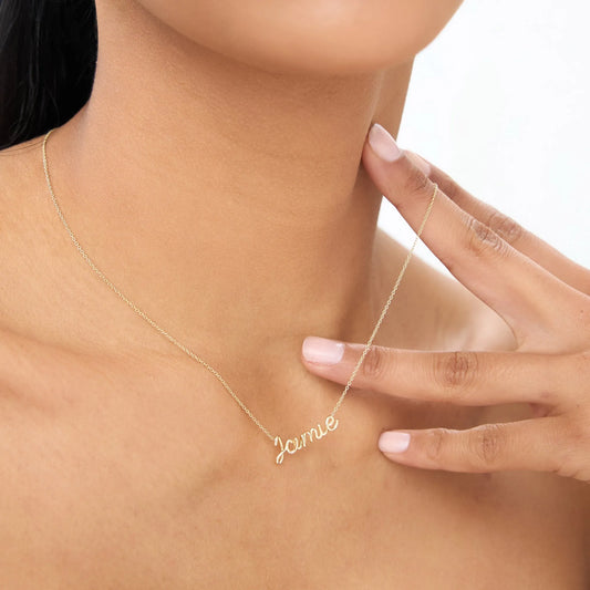 14k Solid Gold Wire Script Custom Name Personalized Pendant Necklace