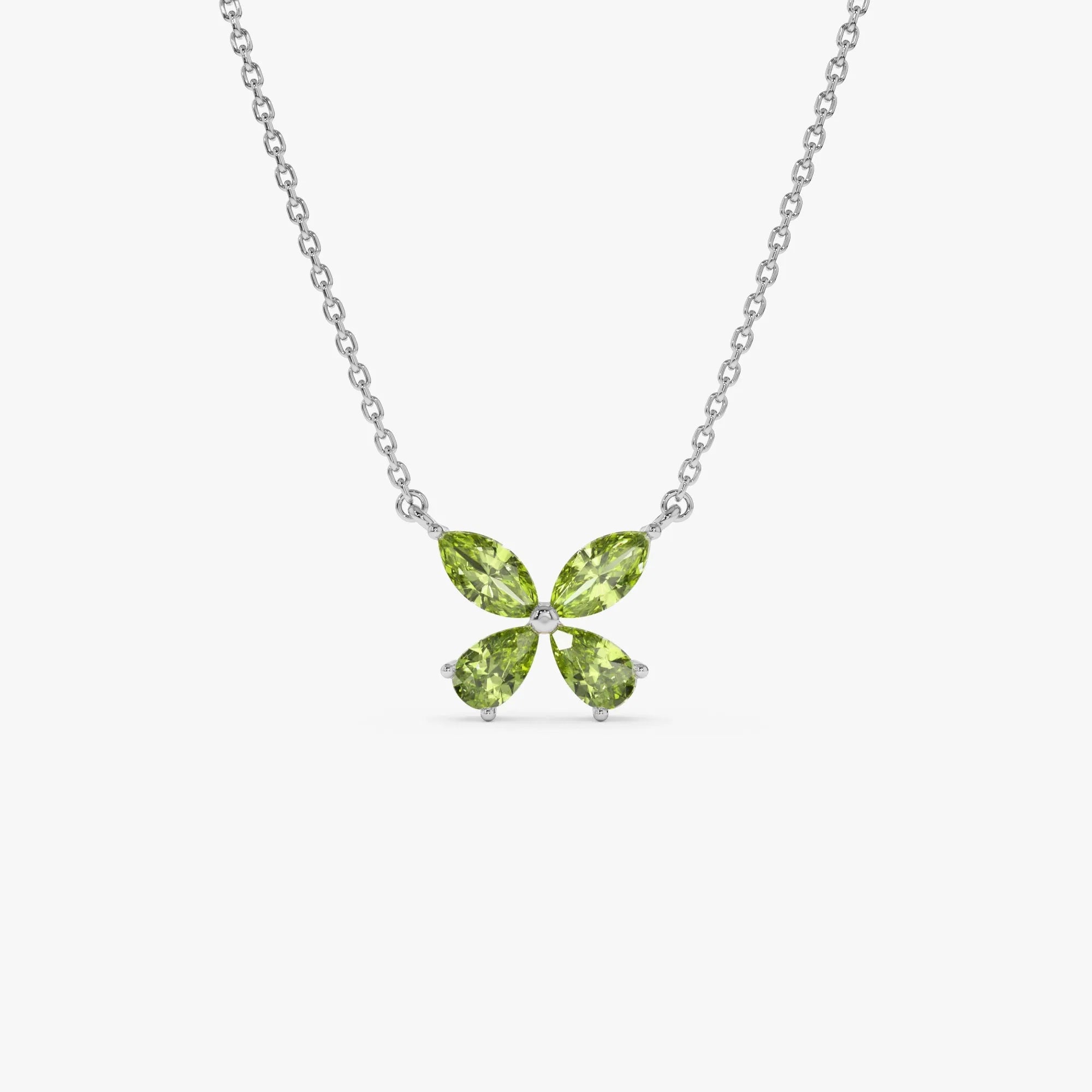 14k Solid Gold Peridot Pear and Marquise Butterfly Necklace 1.10 Carat