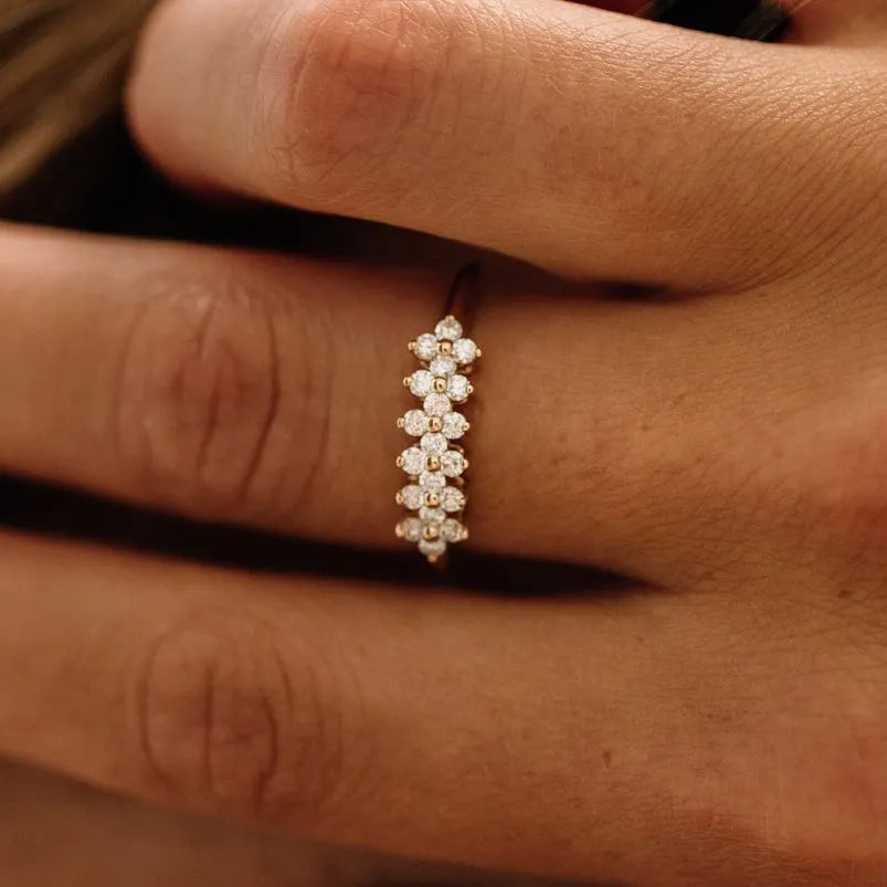 14k Gold Round Diamond Cluster Ring 0.57 ctw Prong Setting