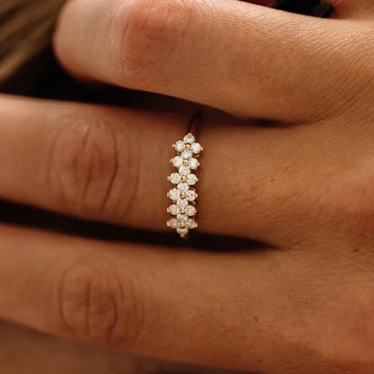 14k Gold Round Diamond Cluster Ring 0.57 ctw Prong Setting
