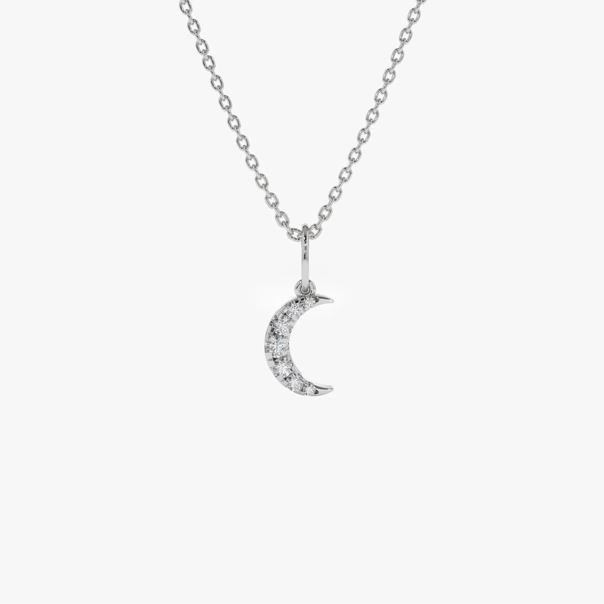 14k Solid Gold Round Diamond 0.15 CTW Crescent Moon Charm