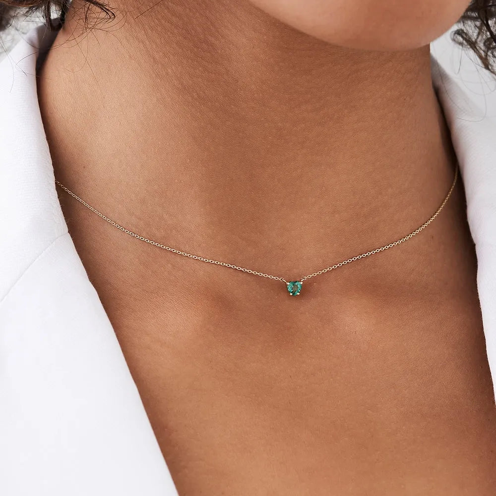 14k Solid Gold Heart Shape Emerald 0.30 CTW Necklace