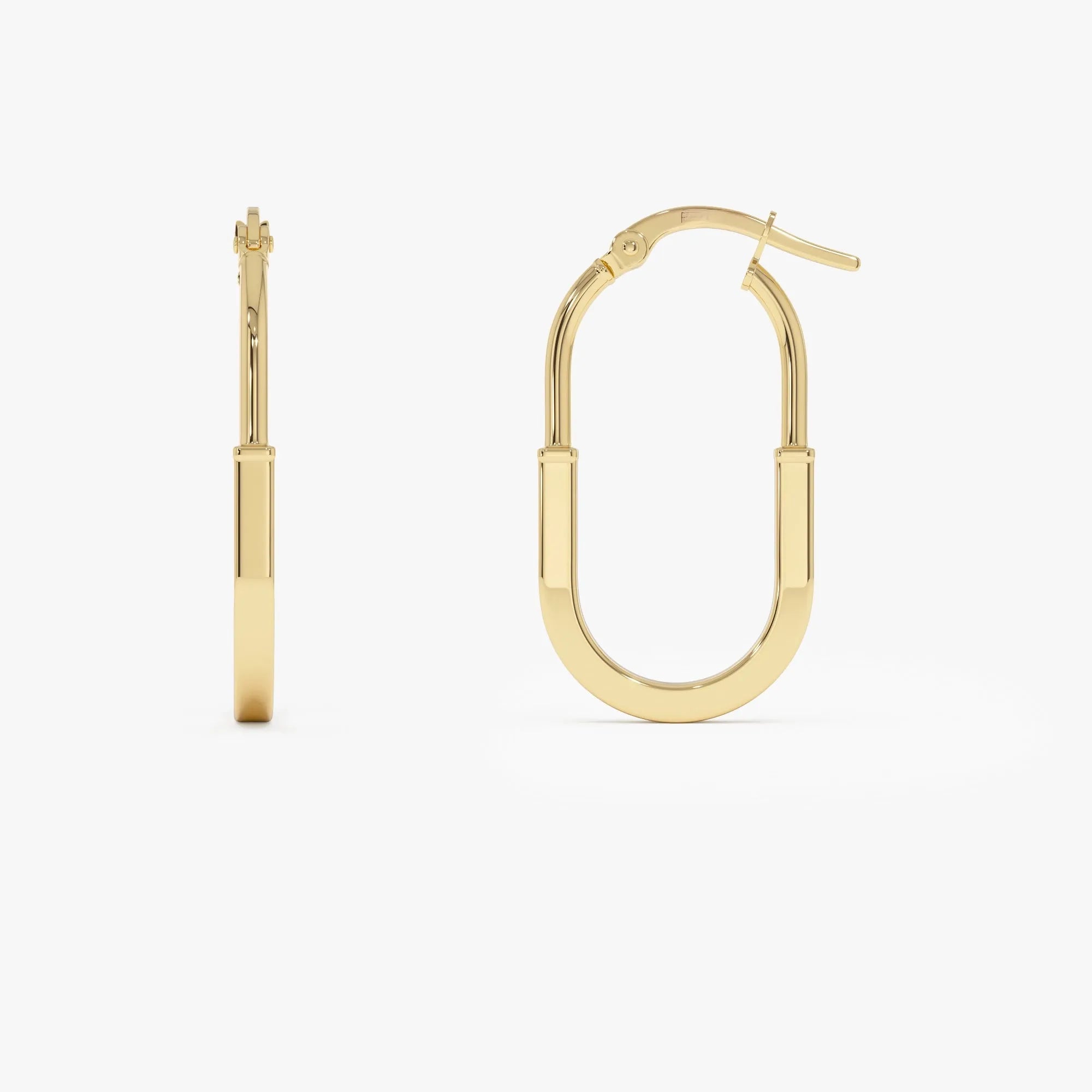 14k Yellow Gold Flat Edge Drop Hoop Earrings 27mm Length 15mm Diameter 2mm Width