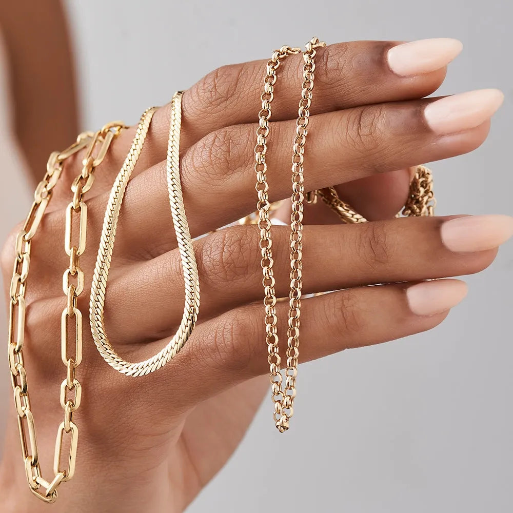 14k Solid Gold Round Rolo Link Chain Necklace