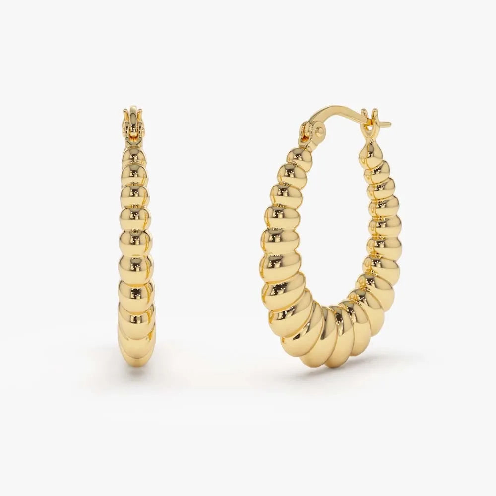 14k Solid Gold Bold Twisted Hoop Earrings 24mm Length 22mm Width