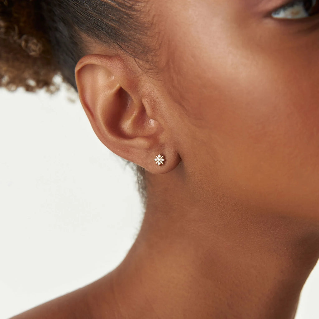 14k Gold Diamond Round Cut Crisscross Cluster Stud Earrings 0.10 ctw