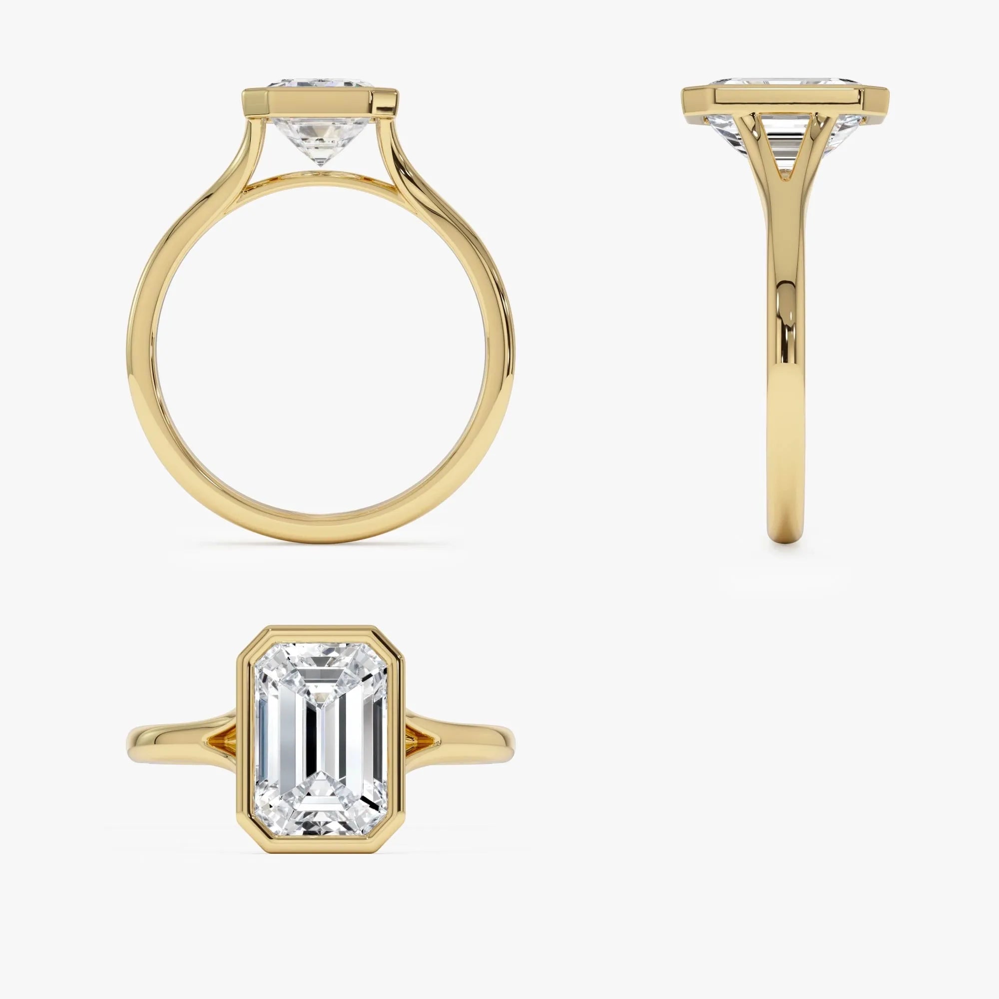 14k Gold 2.00 Carat Emerald Cut Lab Grown Diamond Bezel Solitaire Ring