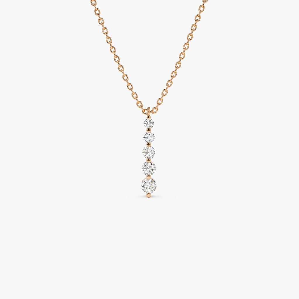14K Solid Gold 0.22 CTW Round Diamond Bar Necklace