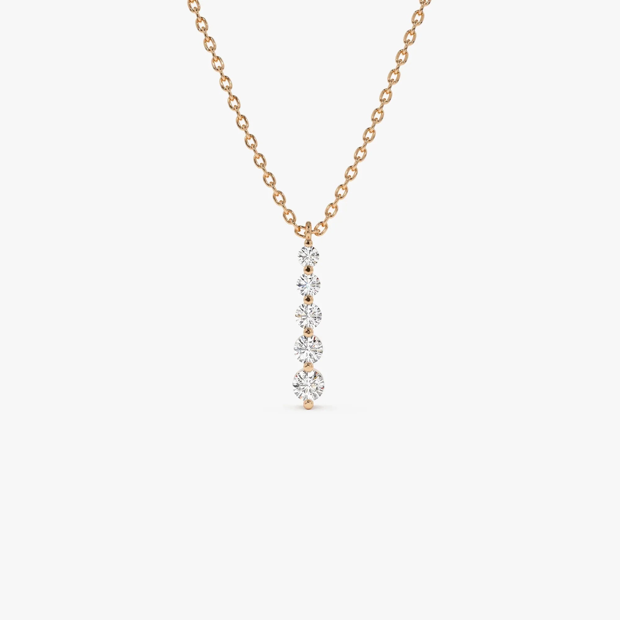 14K Solid Gold 0.22 CTW Round Diamond Bar Necklace