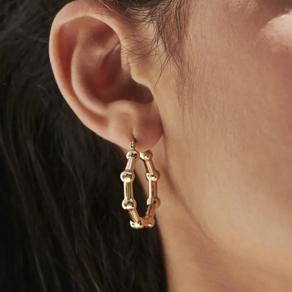 14k Solid Gold Beaded Tube Hoop Earrings 25mm Outer Diameter 4.85mm Width