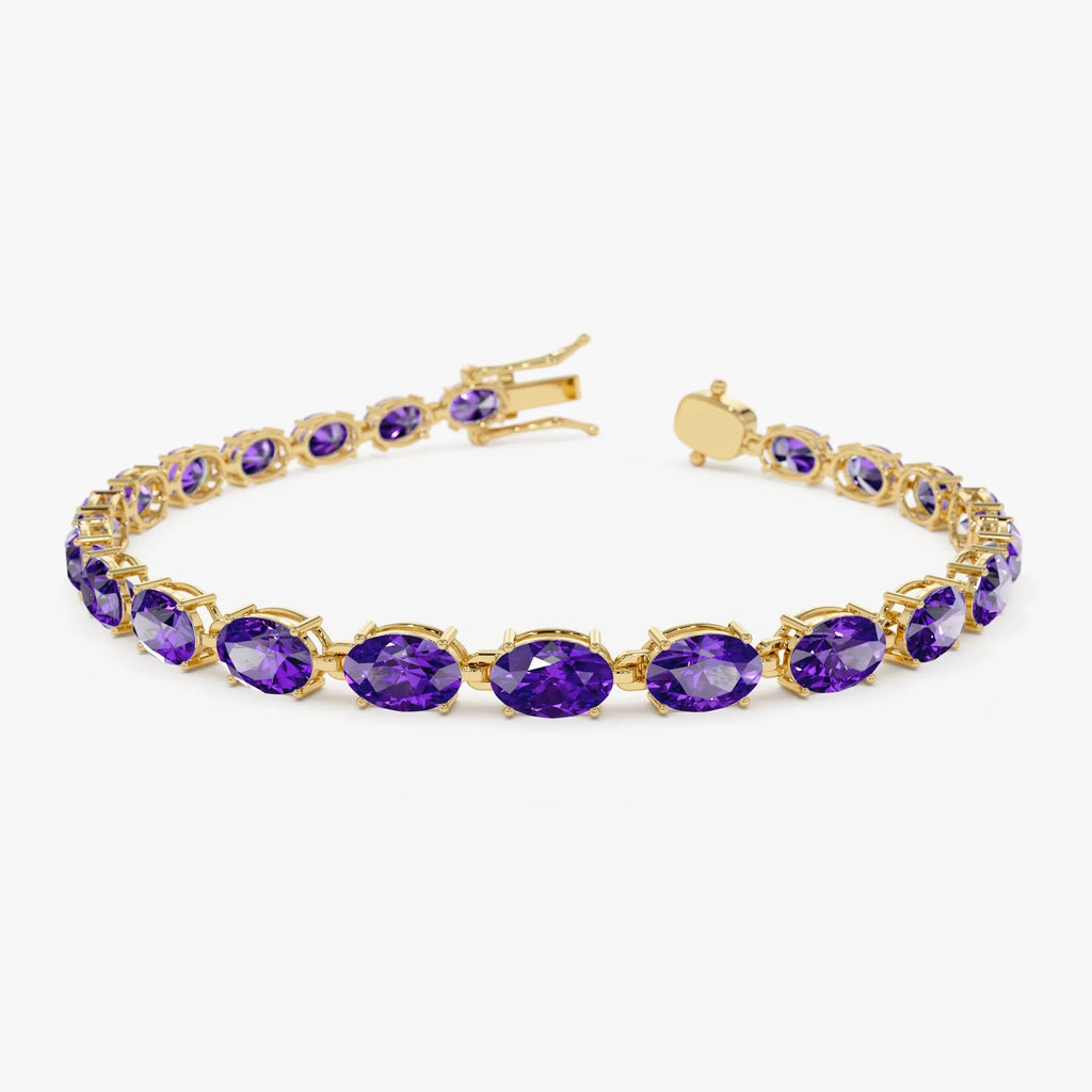 14K Yellow Gold 11.65 ctw Oval Amethyst 4 Prong Tennis Bracelet