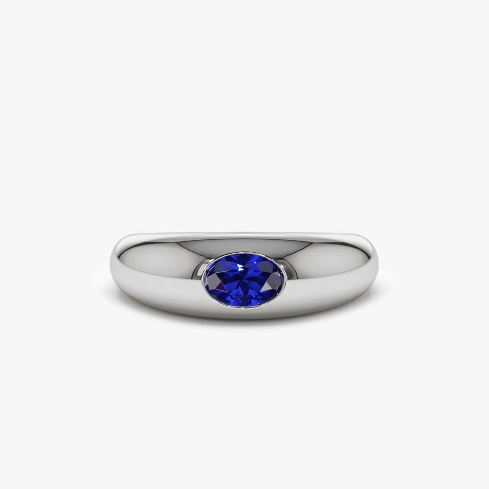 14k Gold Sapphire Oval Cut Flush Set Dome Ring 0.53 ctw
