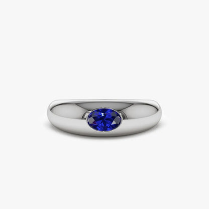 14k Gold Sapphire Oval Cut Flush Set Dome Ring 0.53 ctw
